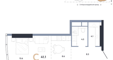 Студия, 41&nbsp;м²