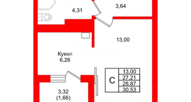 Студия, 28&nbsp;м²