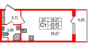 Студия, 24&nbsp;м²
