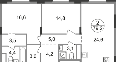 2-к. квартира, 79&nbsp;м²