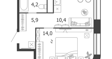 1-к. квартира, 34 м²