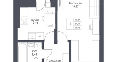 1-к. квартира, 36&nbsp;м²
