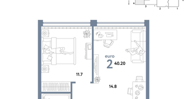 2-к. квартира, 40 м²