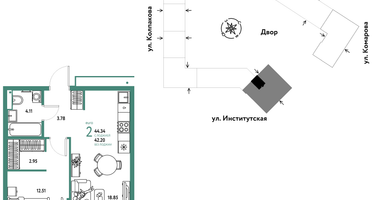Студия, 44 м²