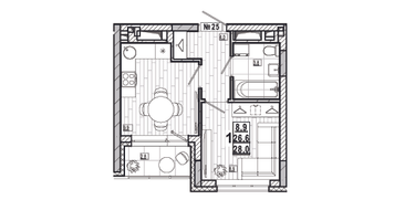 1-к. квартира, 28&nbsp;м²