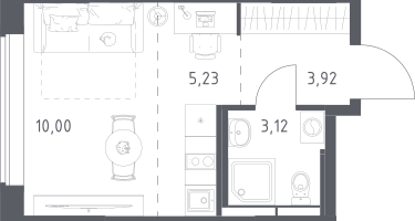 1-к. квартира, 22&nbsp;м²
