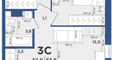 3-к. квартира, 53 м²