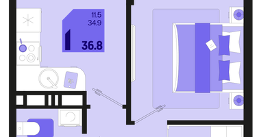 1-к. квартира, 36&nbsp;м²