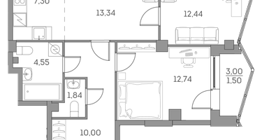 Студия, 63 м²