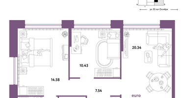 3-к. квартира, 60 м²