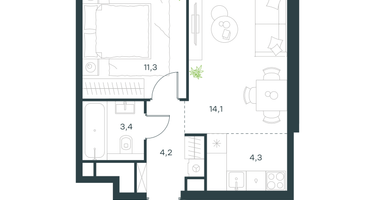 2-к. квартира, 37&nbsp;м²