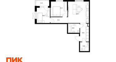 2-к. квартира, 57 м²