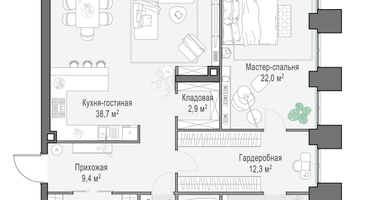 2-к. квартира, 106&nbsp;м²