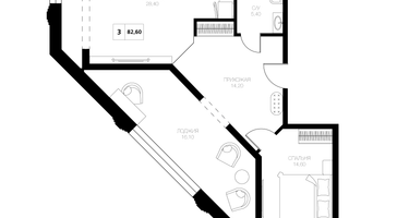 3-к. квартира, 82 м²