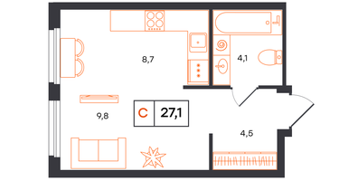 Студия, 27&nbsp;м²