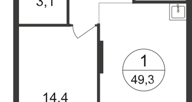 1-к. квартира, 49&nbsp;м²