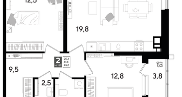 2-к. квартира, 65&nbsp;м²