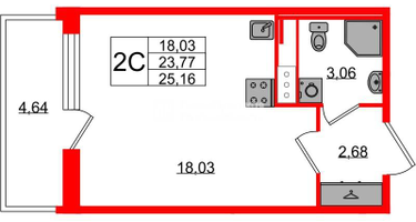 Студия, 23 м²