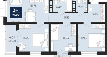 3-к. квартира, 69&nbsp;м²