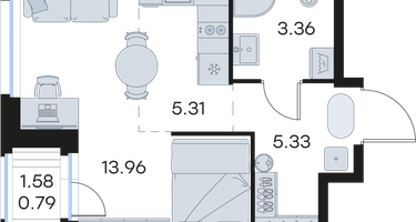 Студия, 28 м²