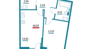 1-к. квартира, 40&nbsp;м²