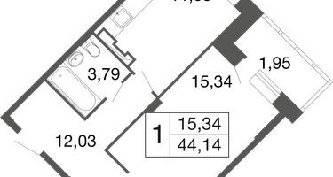 1-к. квартира, 44&nbsp;м²