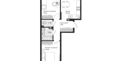 2-к. квартира, 63 м²
