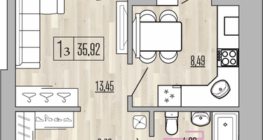 1-к. квартира, 35&nbsp;м²