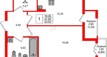 1-к. квартира, 41&nbsp;м²