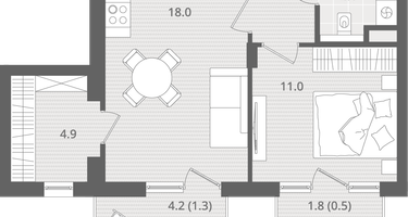 1-к. квартира, 44&nbsp;м²