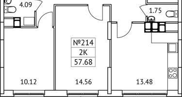 2-к. квартира, 57&nbsp;м²