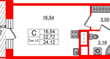 Студия, 22&nbsp;м²