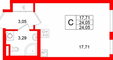 Студия, 24&nbsp;м²