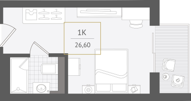 1-к. квартира, 26&nbsp;м²