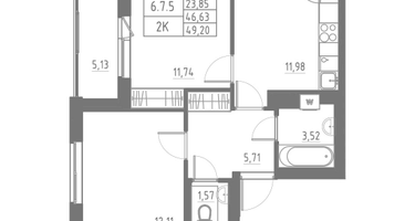 2-к. квартира, 49&nbsp;м²