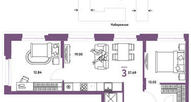 3-к. квартира, 57 м²