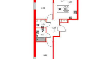 2-к. квартира, 57&nbsp;м²