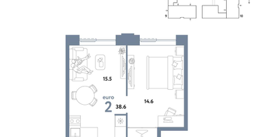 2-к. квартира, 38 м²