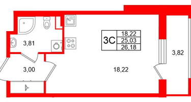 Студия, 25 м²