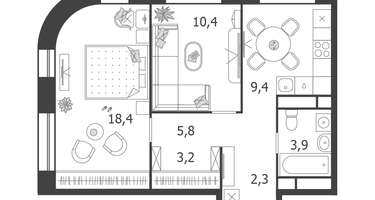 2-к. квартира, 53&nbsp;м²