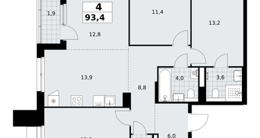 4-к. квартира, 93&nbsp;м²