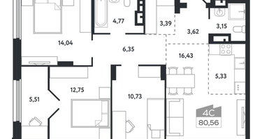 4-к. квартира, 80&nbsp;м²