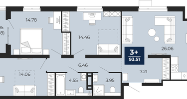 3-к. квартира, 91 м²