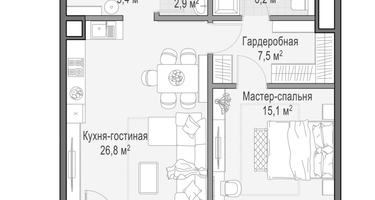 1-к. квартира, 66&nbsp;м²