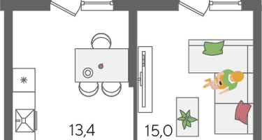 1-к. квартира, 44 м²