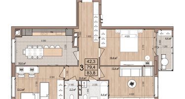 3-к. квартира, 83&nbsp;м²