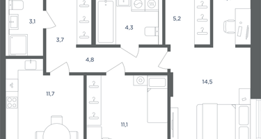 2-к. квартира, 62 м²