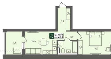 1-к. квартира, 61 м²