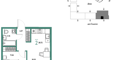 2-к. квартира, 38&nbsp;м²