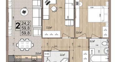 2-к. квартира, 59&nbsp;м²